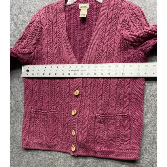 Vintage L.L.Bean Cardigan Sweater Womens Medium Pink Cable Knit Button Pockets - Picture 2 of 13